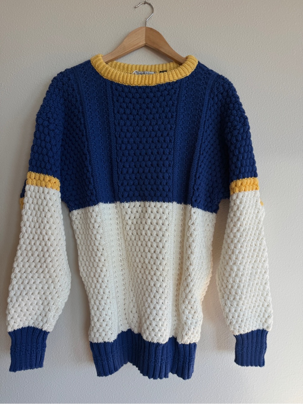 Vintage Bullock & Jones Hand Loomed Ireland Cotton Colorblock Sweater